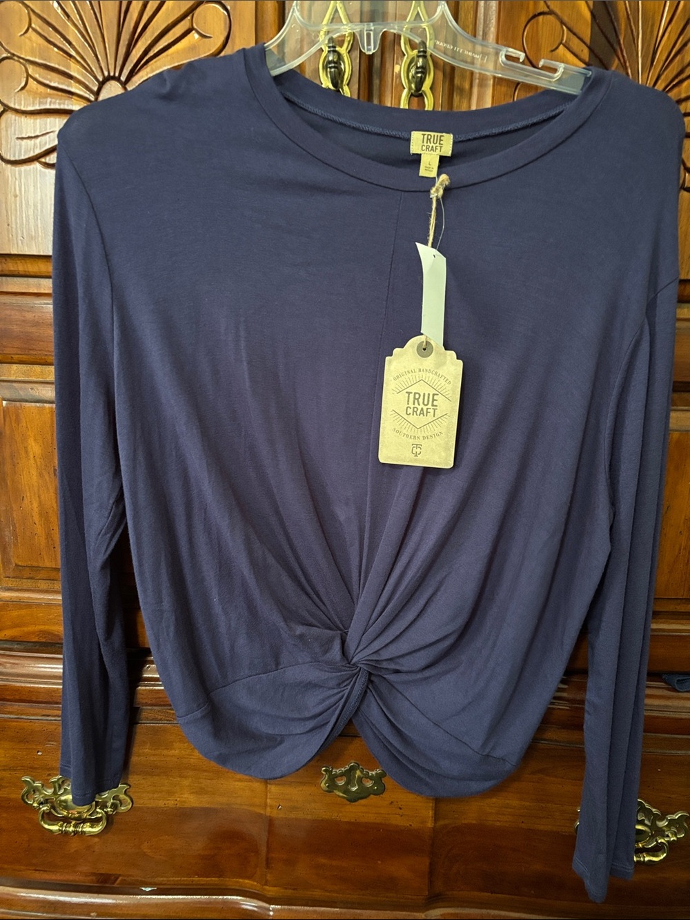 True Craft Twist-Front Long Sleeve Top - Navy Blue